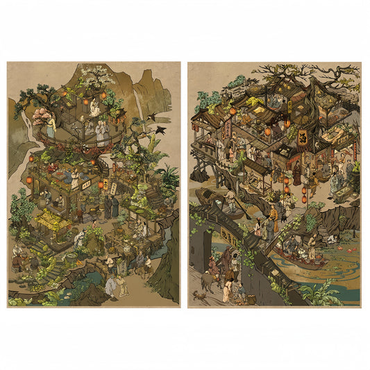 Ancient Taverns and Tea Houses 3D Sticker | 2 Cute Miniature Scenes