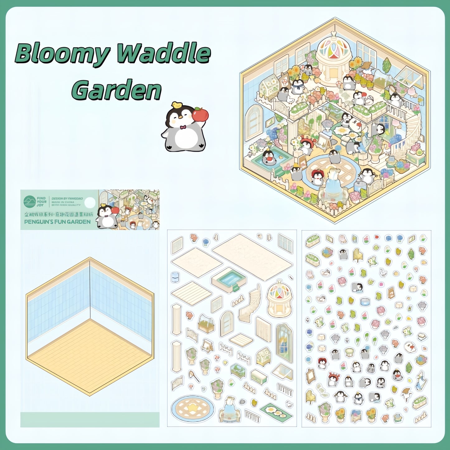 Waddle Wonderland 3D Sticker | 4 Cute Miniature Scenes