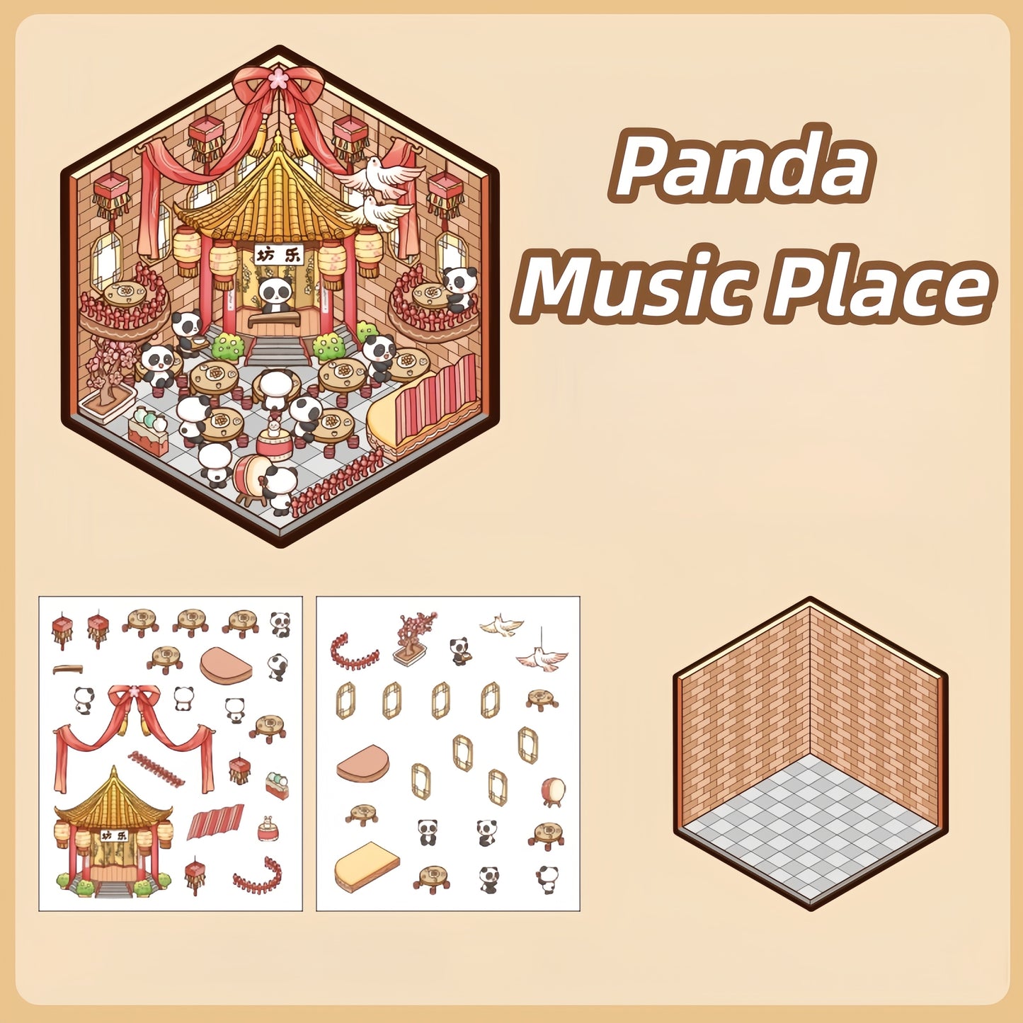 Panda Shop 3D Sticker | 4 Cute Miniature Scenes