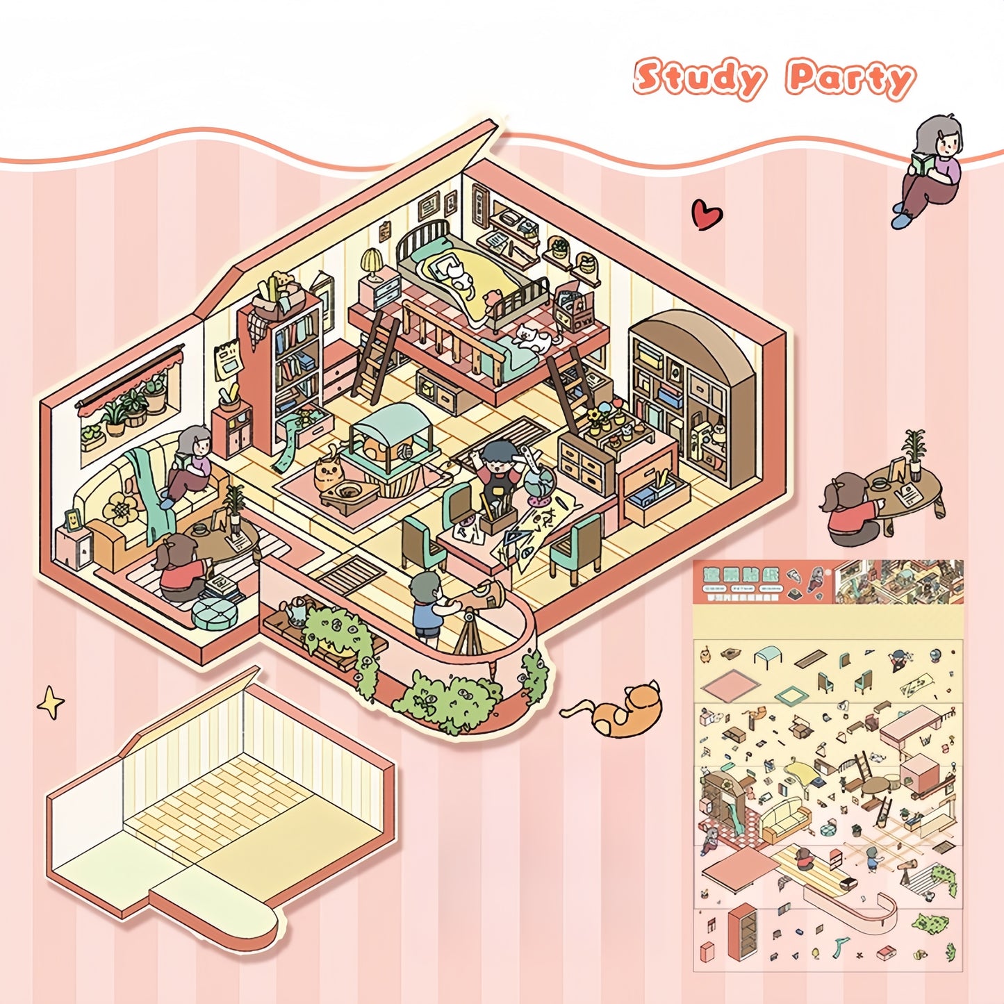 Cozy Party 3D Sticker | 4 Cute Miniature Scenes
