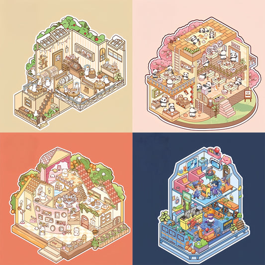 Little Wonder Rooms 3D Stickers | 4 Cute Miniature Scenes
