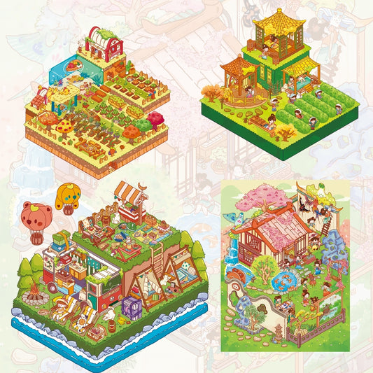 Spring Fun 3D Sticker | 4 Cute Miniature Scenes
