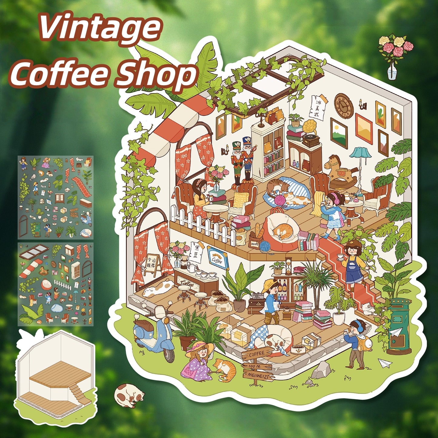 Verdant Vibes 3D Sticker | 4 Cute Miniature Scenes