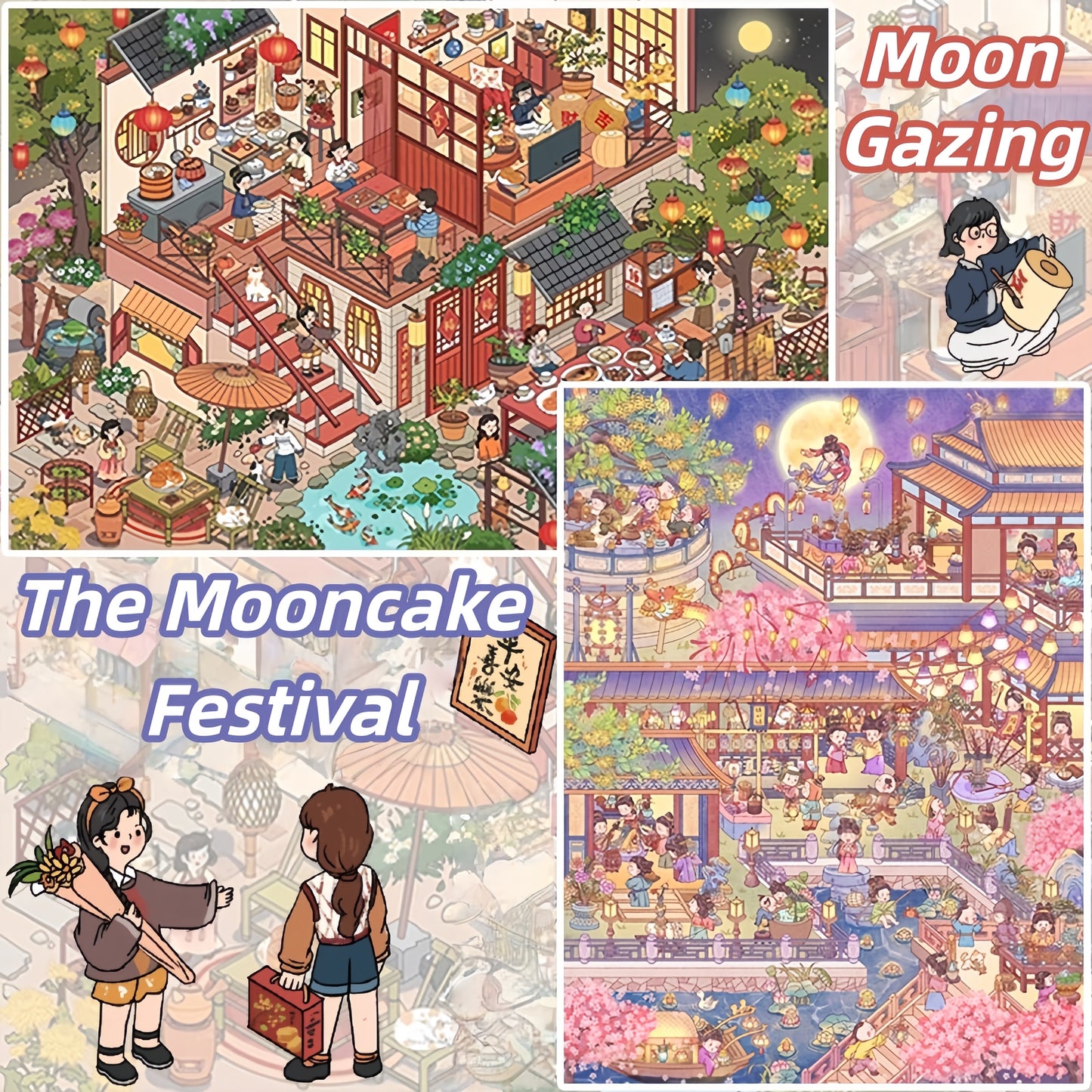 Mid-Autumn Festival 3D Sticker | 2 Cute Miniature Scenes