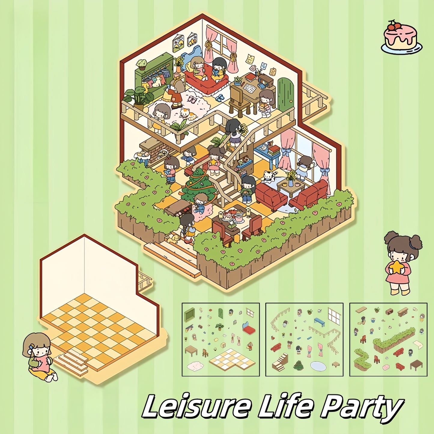Cozy Party 3D Sticker | 4 Cute Miniature Scenes