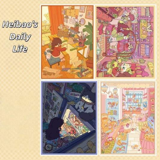 Heibao's Daily Life 3D Sticker | 4 Cute Miniature Scenes