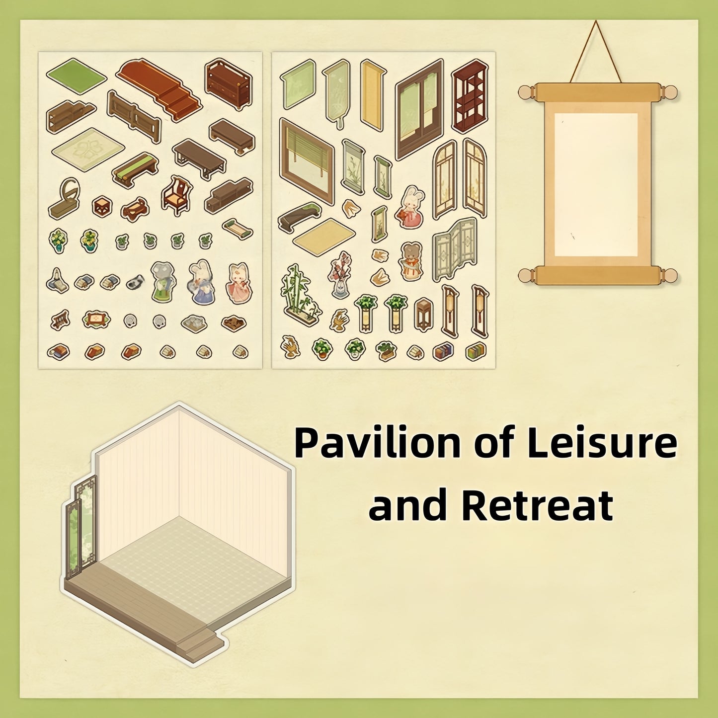Ancient Chinese Pavilions 3D Sticker | 4 Cute Miniature Scenes