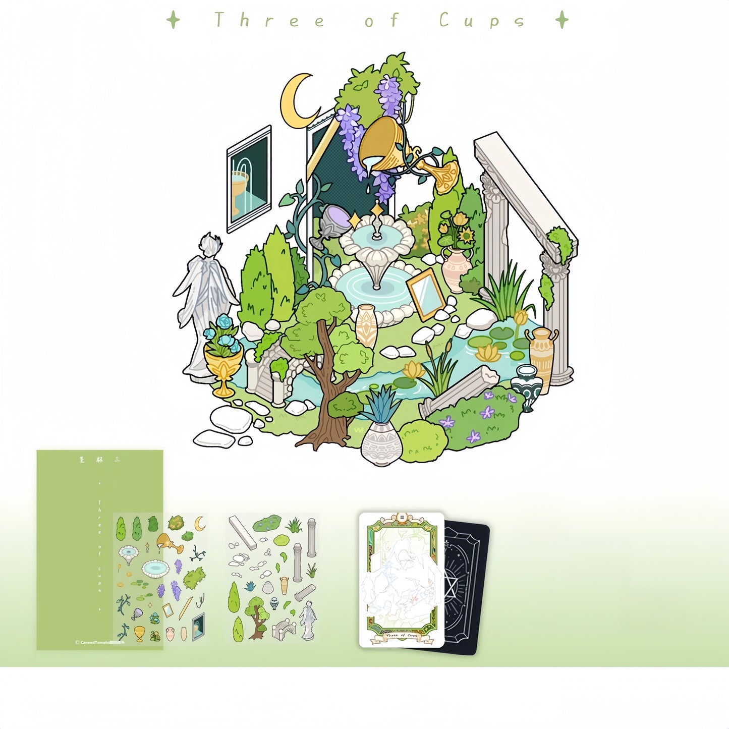 Tarot Cards 3D Sticker | 4 Cute Miniature Scenes