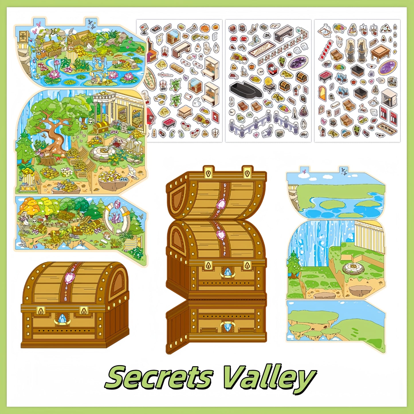 Treasure Chests 3D Sticker | 4 Cute Miniature Scenes