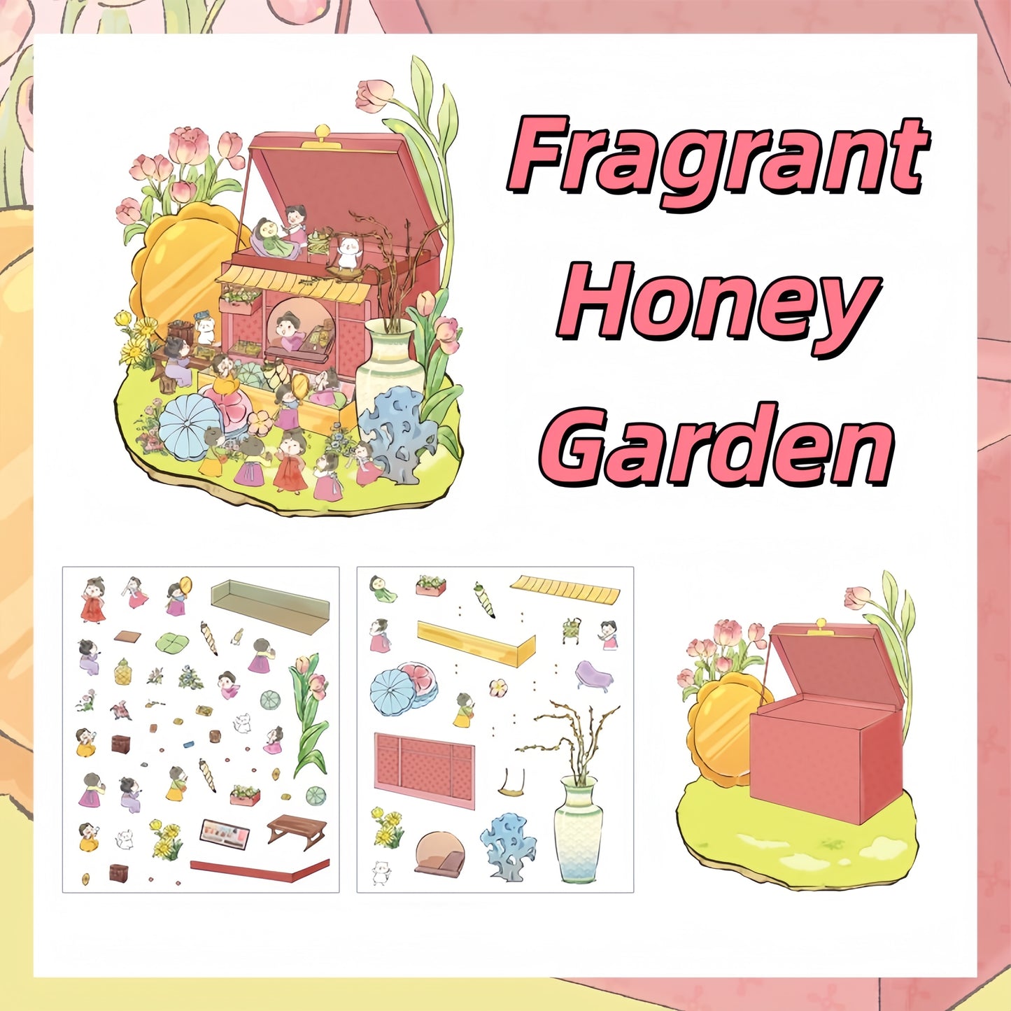Chinese Garden 3D Sticker | 4 Cute Miniature Scenes