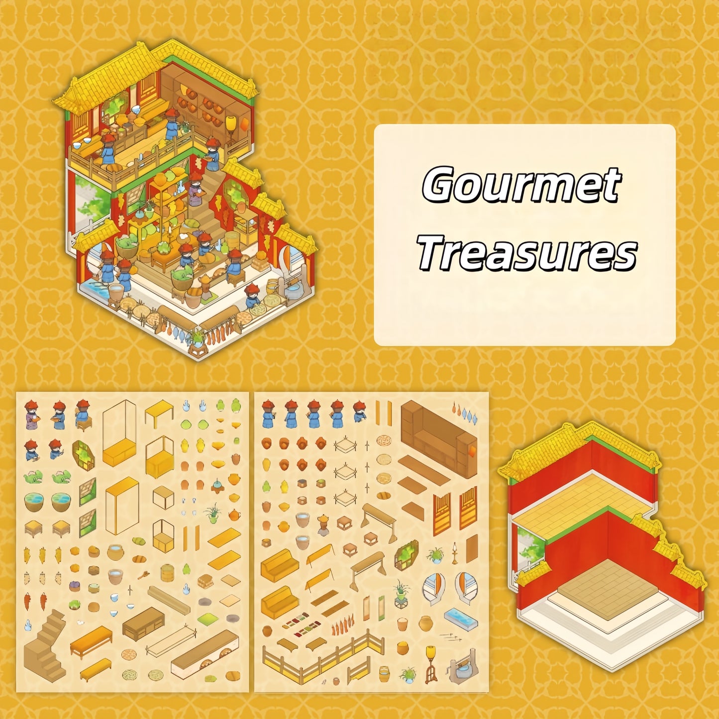 Rites, Music, Books & Feasts 3D Sticker | 4 Cute Miniature Scenes