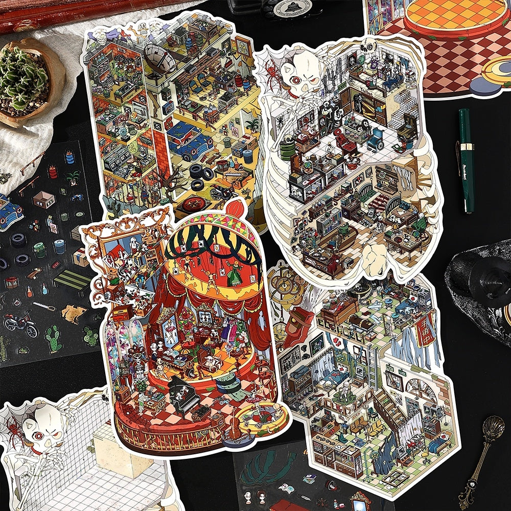 Horror Adventure 3D Sticker | 4 Cute Miniature Scenes