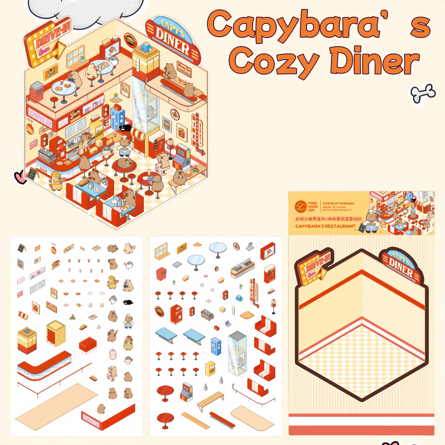 Capybara's Whimsical World 3D Sticker | 4 Cute Miniature Sticker