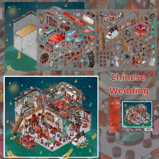 Chinese Horror 3D Sticker | 3 Cute Miniature Scenes