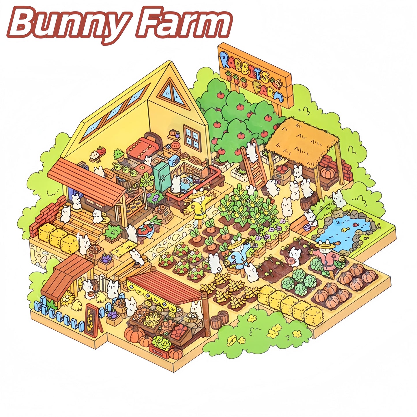 Bunny's Easter Daily 3D Sticker | 4 Cute Miniature Scenes