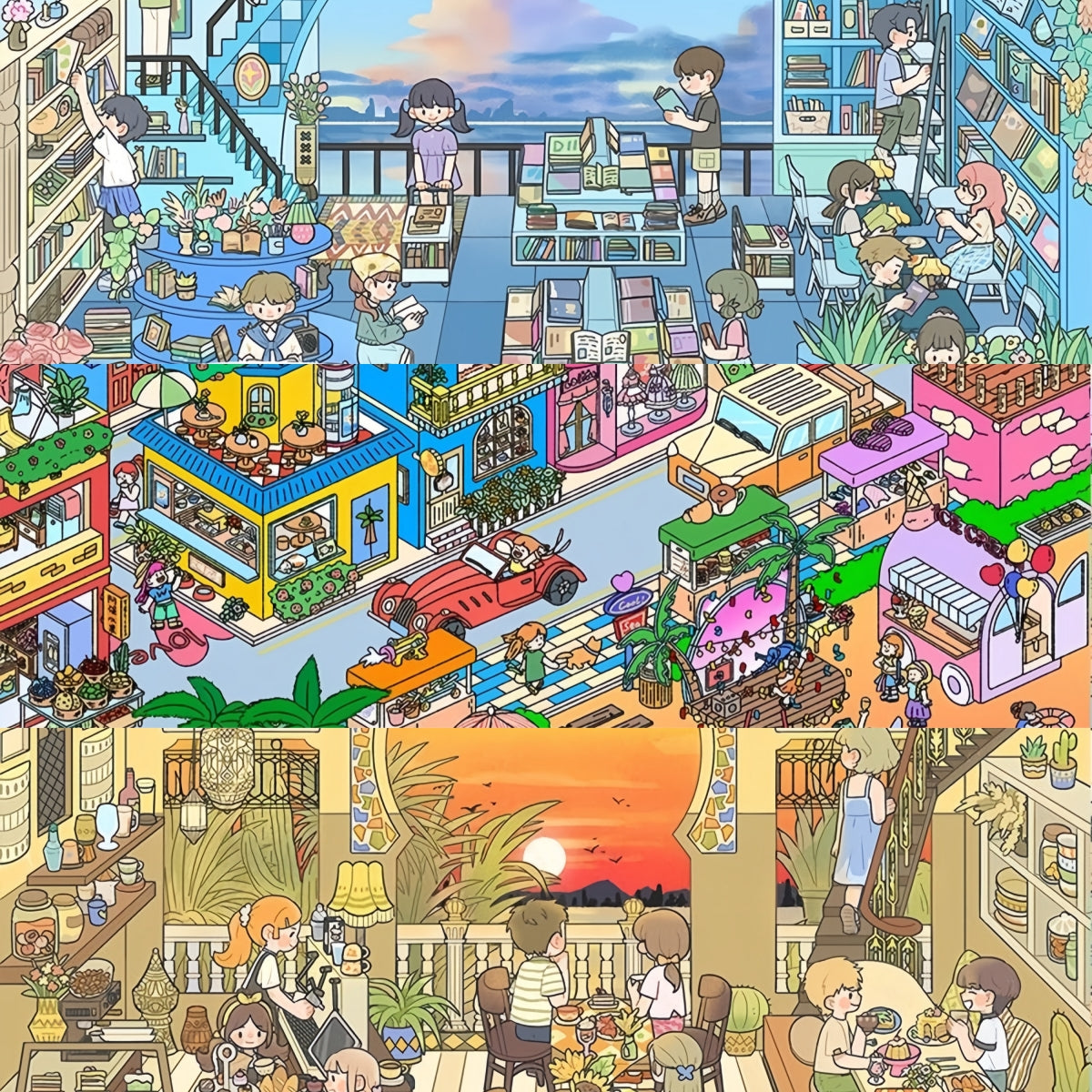 Vivid Town 3D Sticker | 3 Cute Miniature Scenes