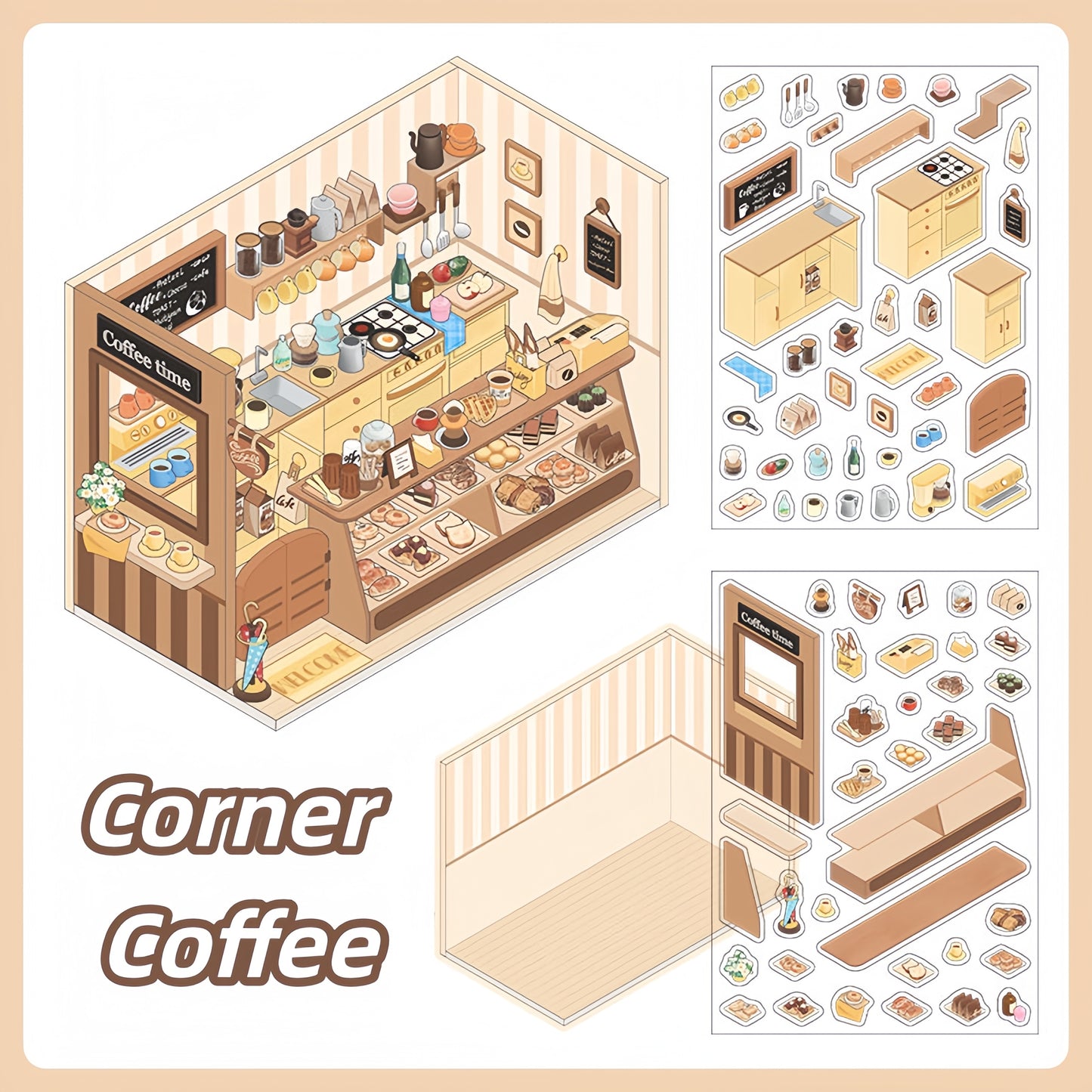 Small Corner Series 3D Sticker | 4 Cute Miniature Scenes