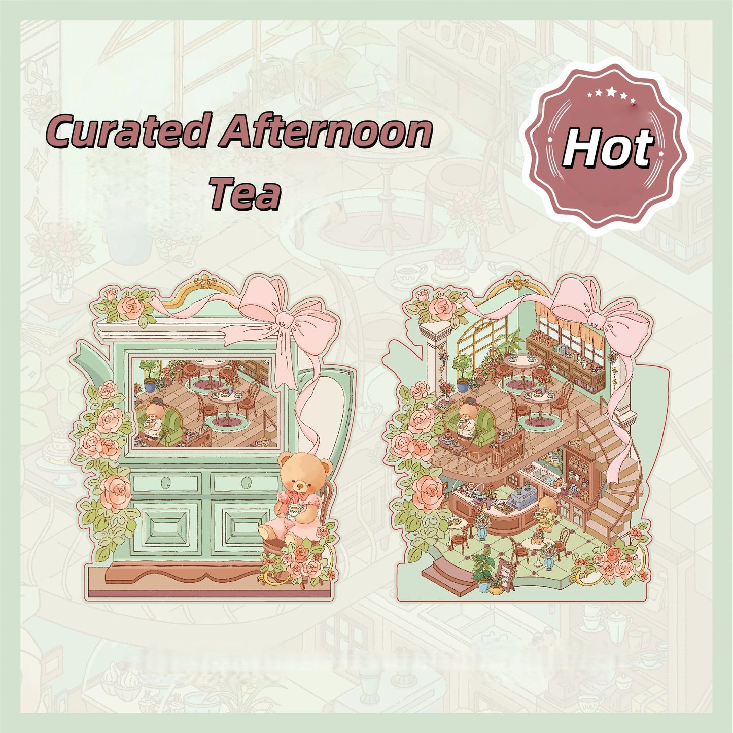 Little Bear's Romantic House 3D Sticker | 4 Cute Miniature Scenes