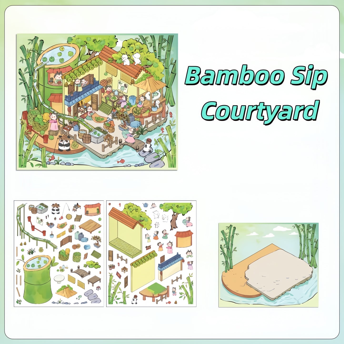 Chinese Courtyard 3D Sticker | 4 Cute Miniature Scenes