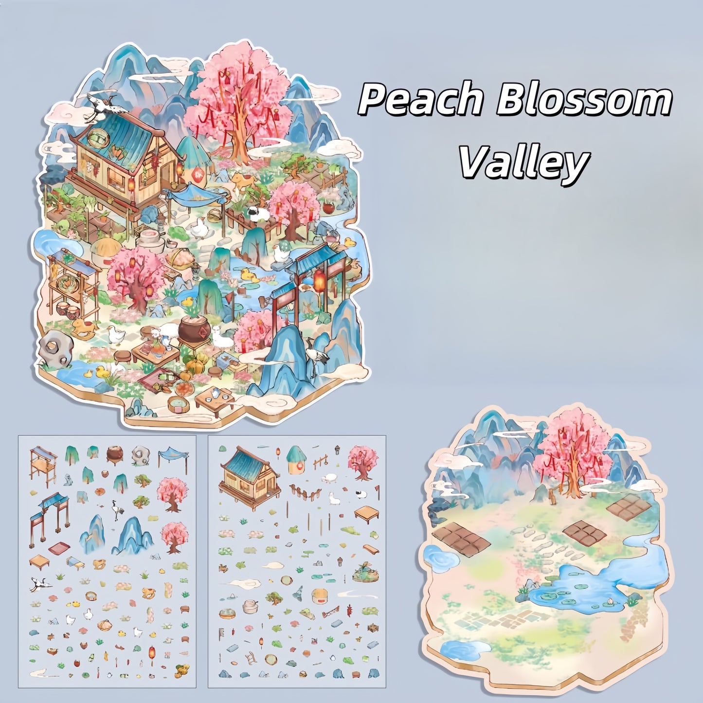 Ancient Chinese Pavilions 3D Sticker | 4 Cute Miniature Scenes