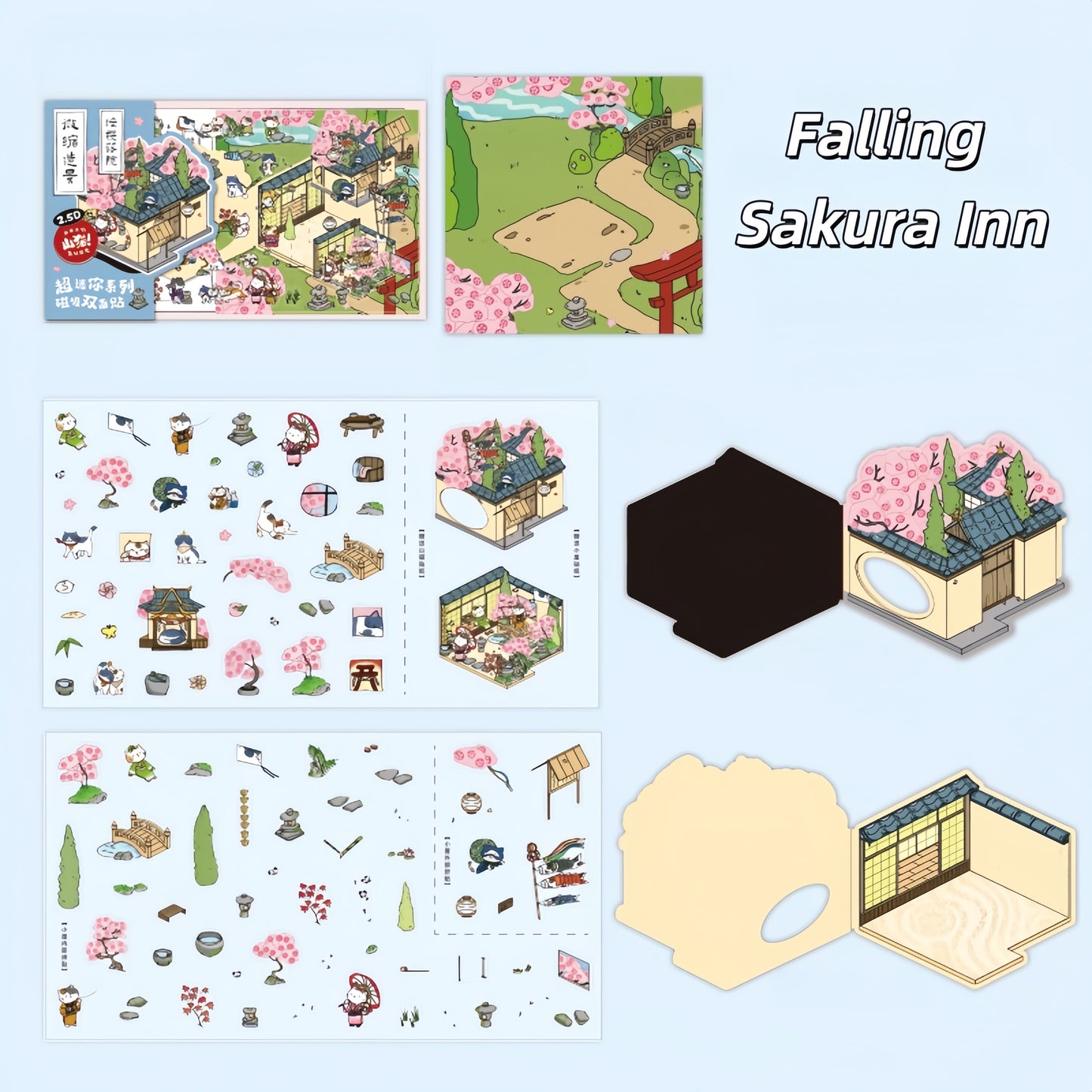 Little Japanese Cottage 3D Sticker Fridge Magnet | 4 Cute Miniature Scenes