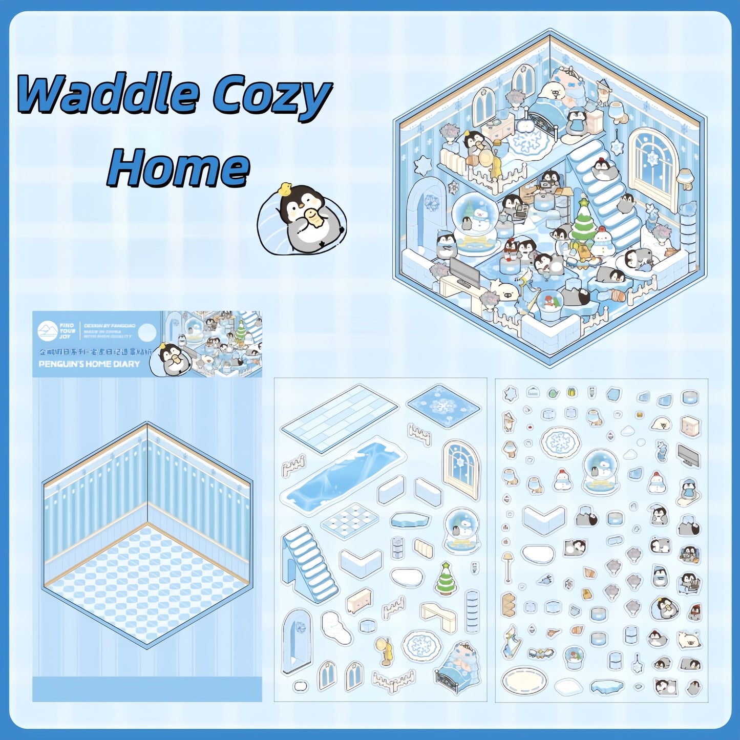 Waddle Wonderland 3D Sticker | 4 Cute Miniature Scenes