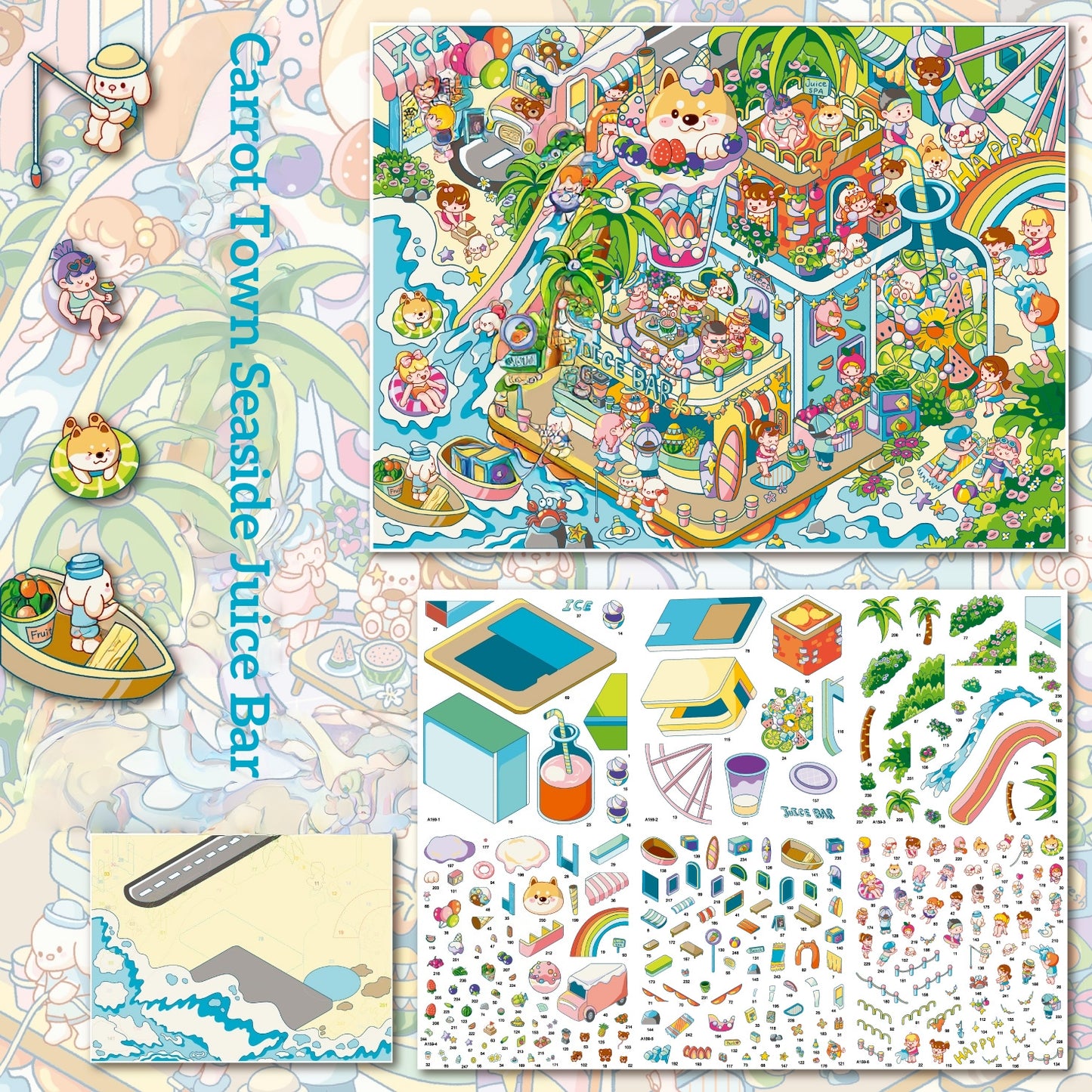 Carrot Town 3D Sticker | 4 Cute Miniature Scenes