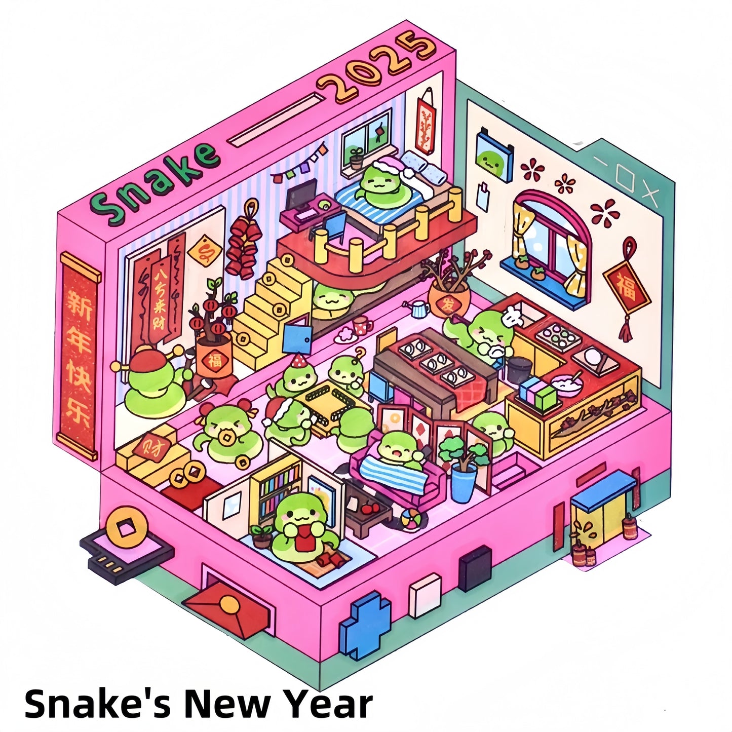 Happy New Year 3D Sticker | 4 Cute Miniature Scenes