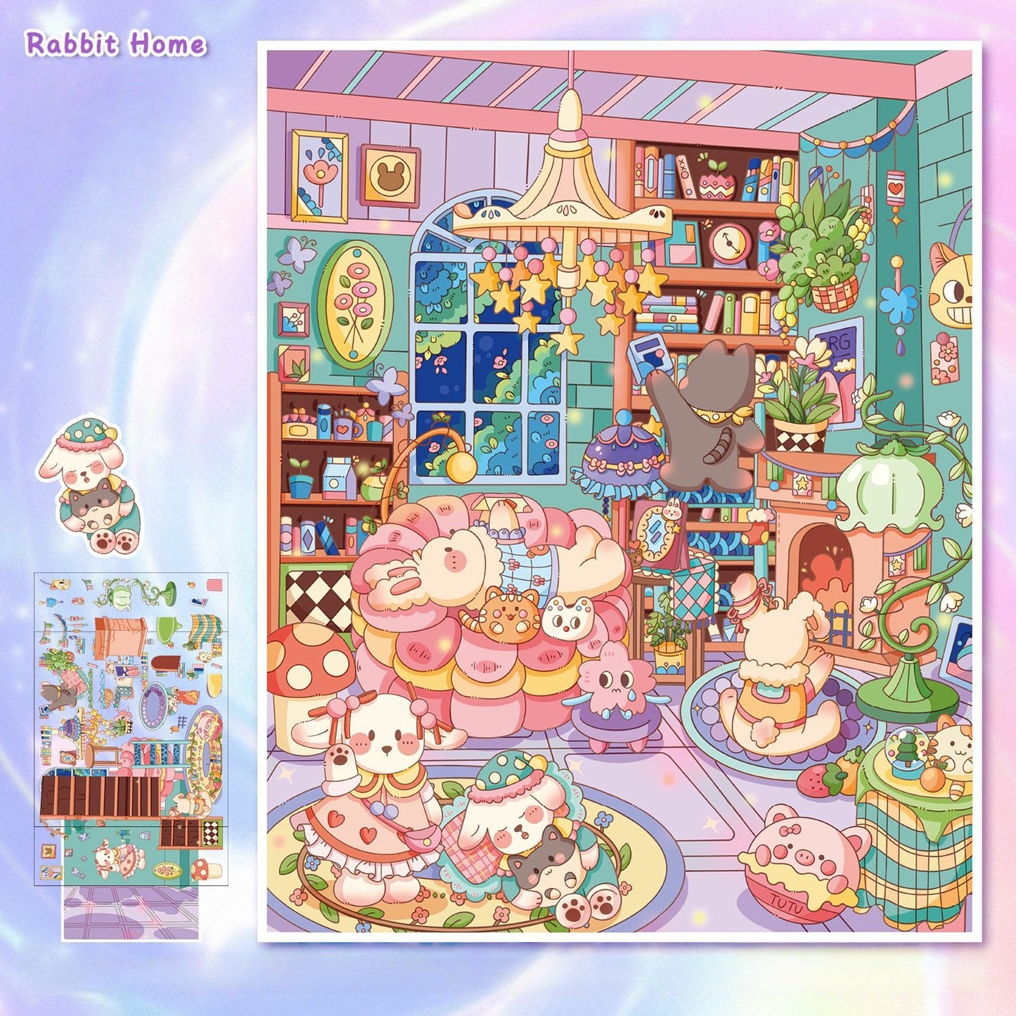 Bunny’s Dreamy Village 3D Sticker | 4 Cute Miniature Scenes