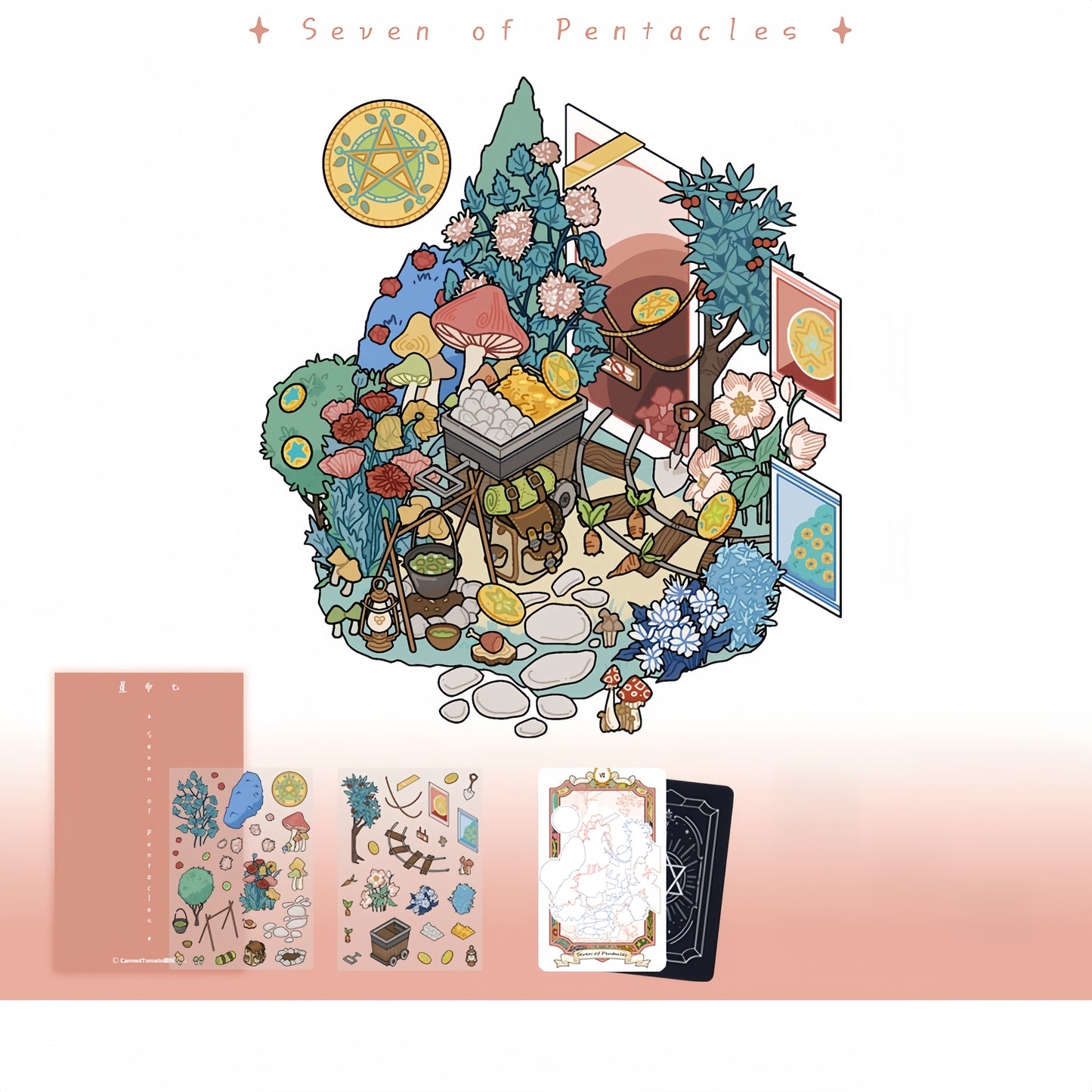 Tarot Cards 3D Sticker | 4 Cute Miniature Scenes