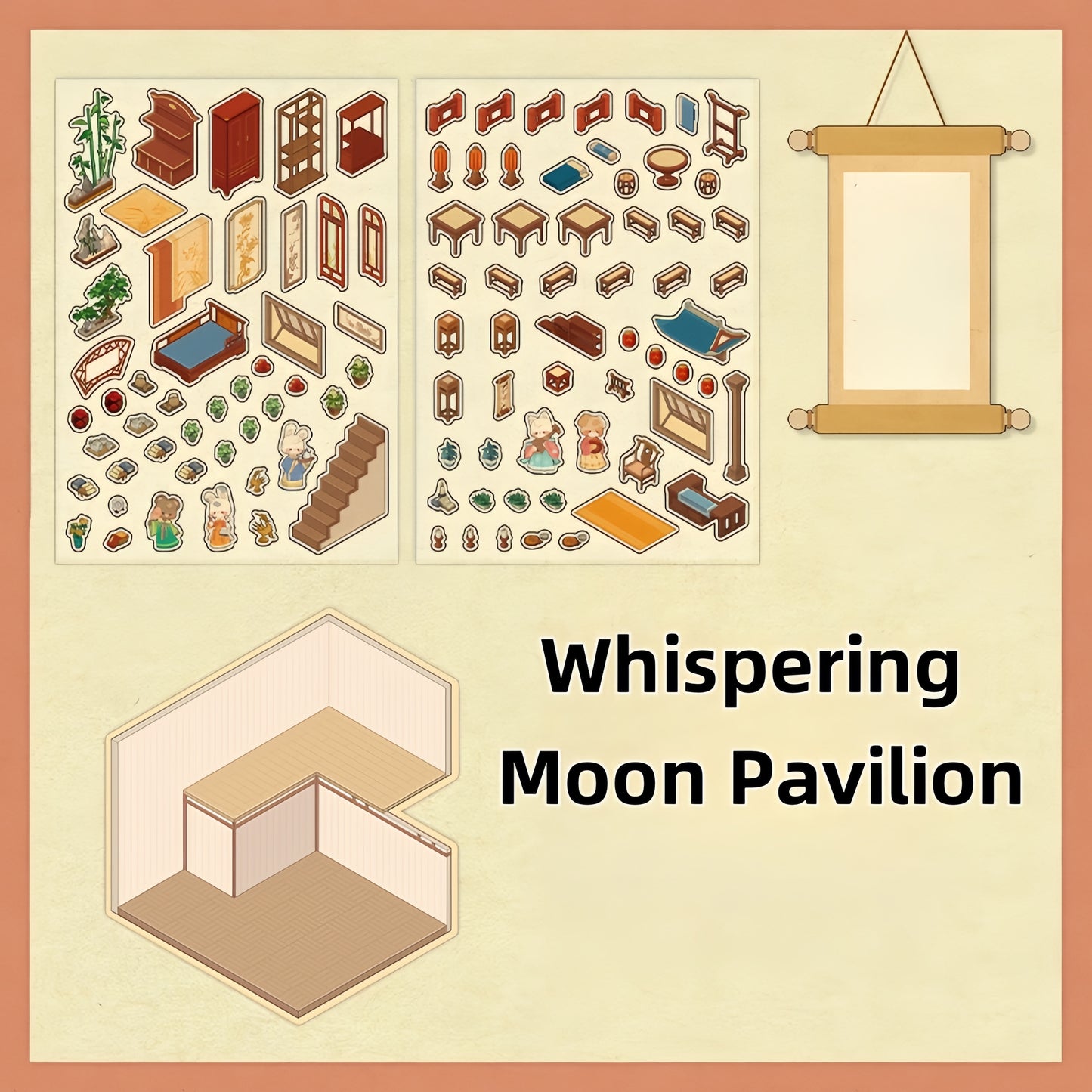 Ancient Chinese Pavilions 3D Sticker | 4 Cute Miniature Scenes