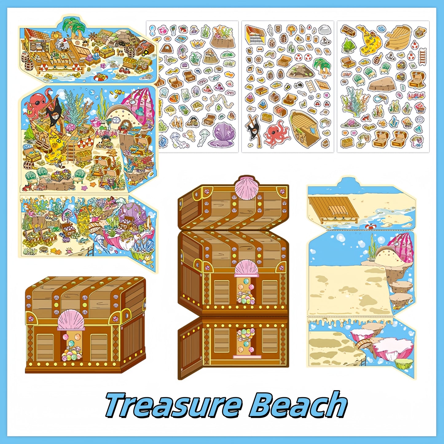 Treasure Chests 3D Sticker | 4 Cute Miniature Scenes