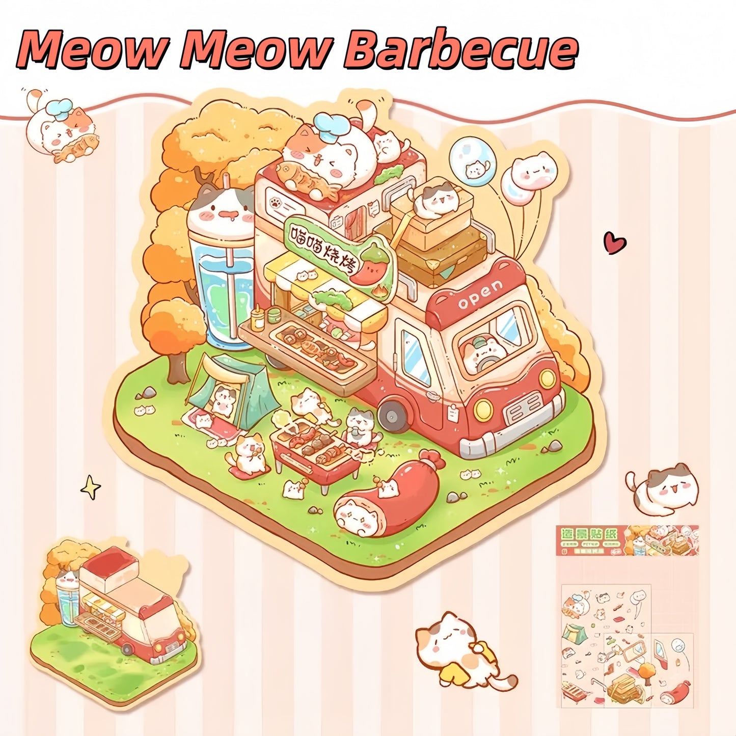 Paws Shop 3D Sticker | 4 Cute Miniature Scenes