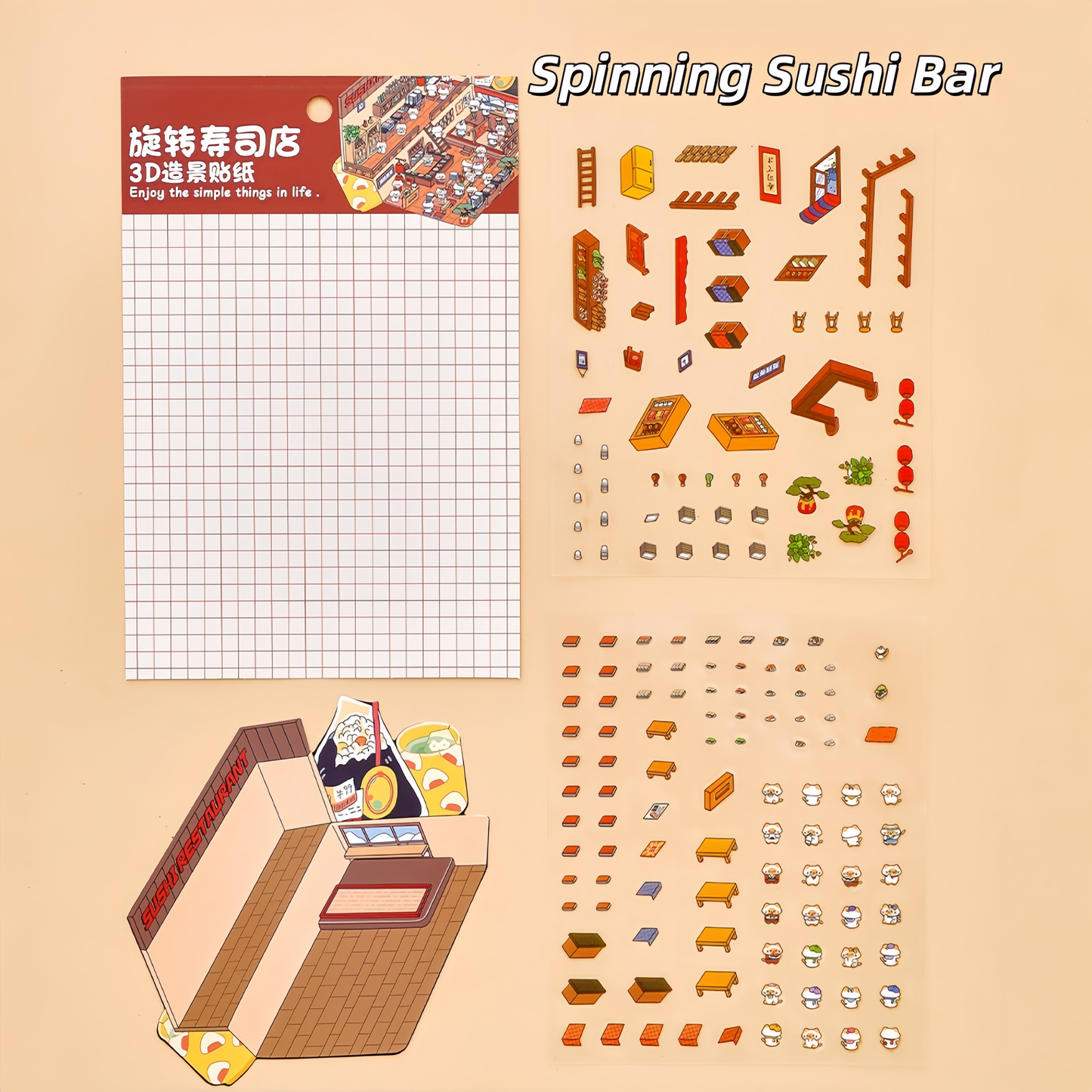 Foodie Funland 3D Sticker | 4 Cute Miniature Scenes