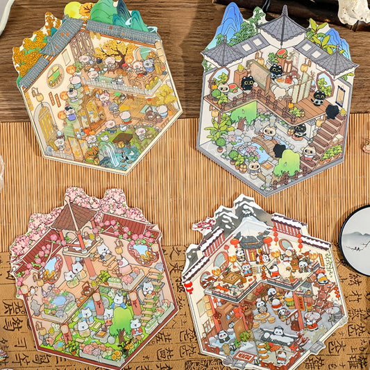 Ancient Seasons Tale 3D Sticker | 4 Cute Miniature Scenes
