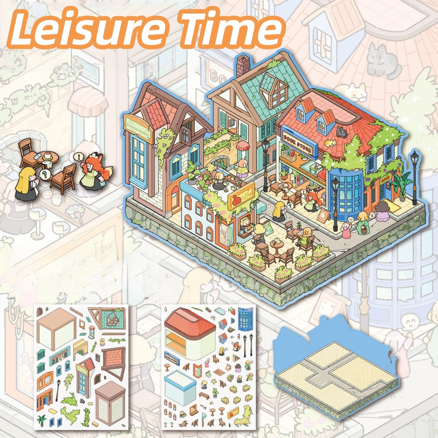 Leisure Hours 3D Sticker | 4 Cute Miniature Scenes