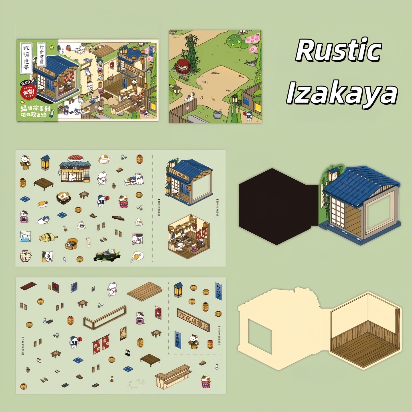 Little Japanese Cottage 3D Sticker Fridge Magnet | 4 Cute Miniature Scenes