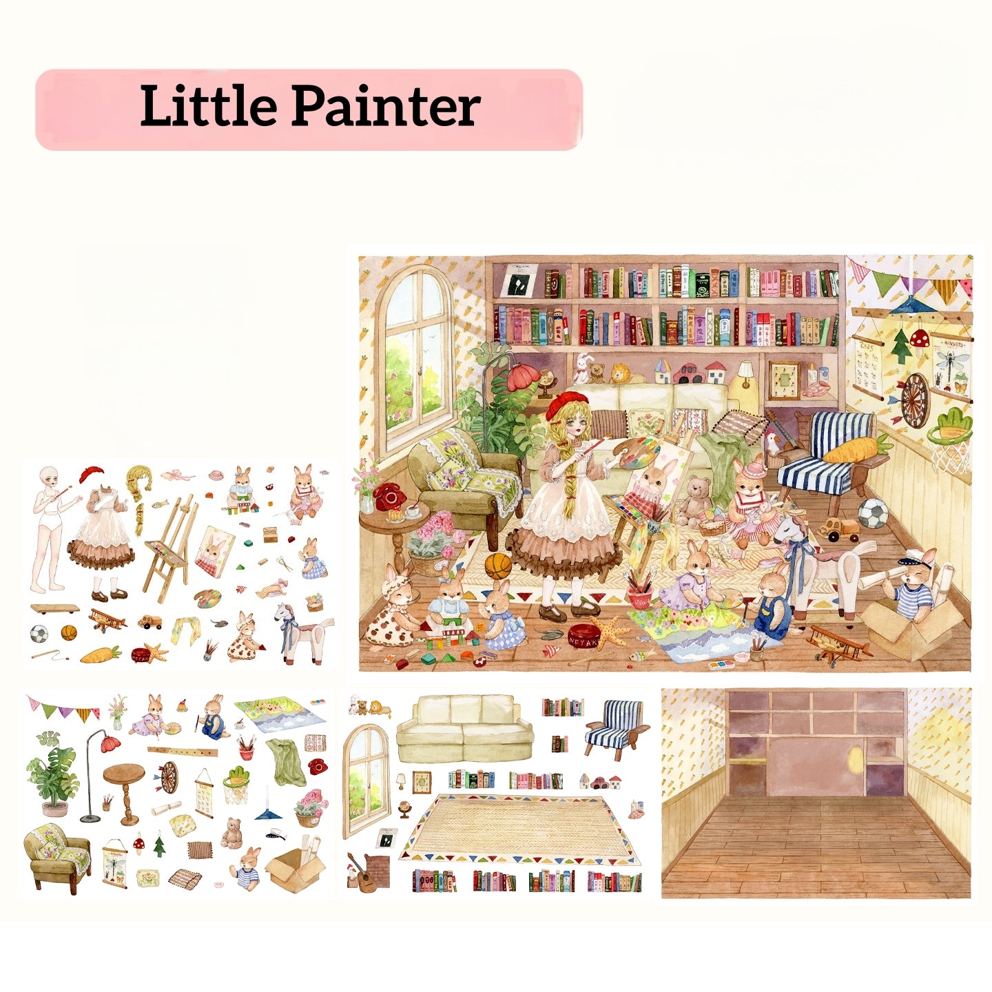 Watercolor Fairy Tale 3D Sticker | 3 Cute Miniature Scenes
