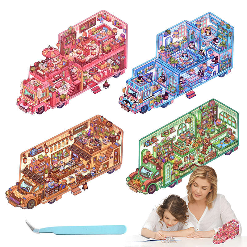 Critter Caravan 3D Sticker | 4 Cute Miniature Scenes