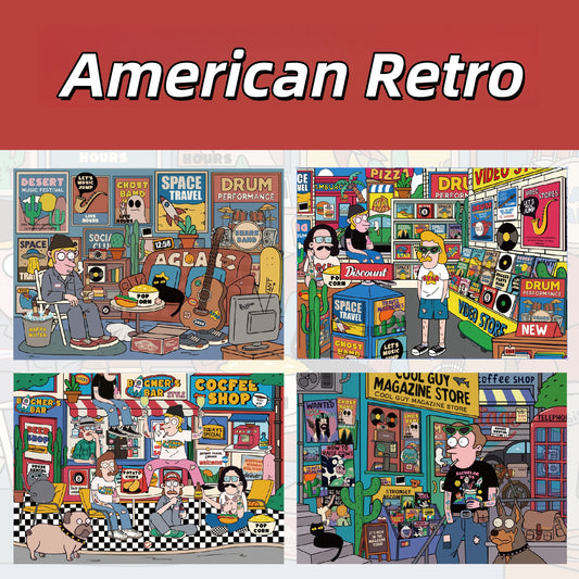 American Retro 3D Sticker | 4 Cute Miniature Scenes