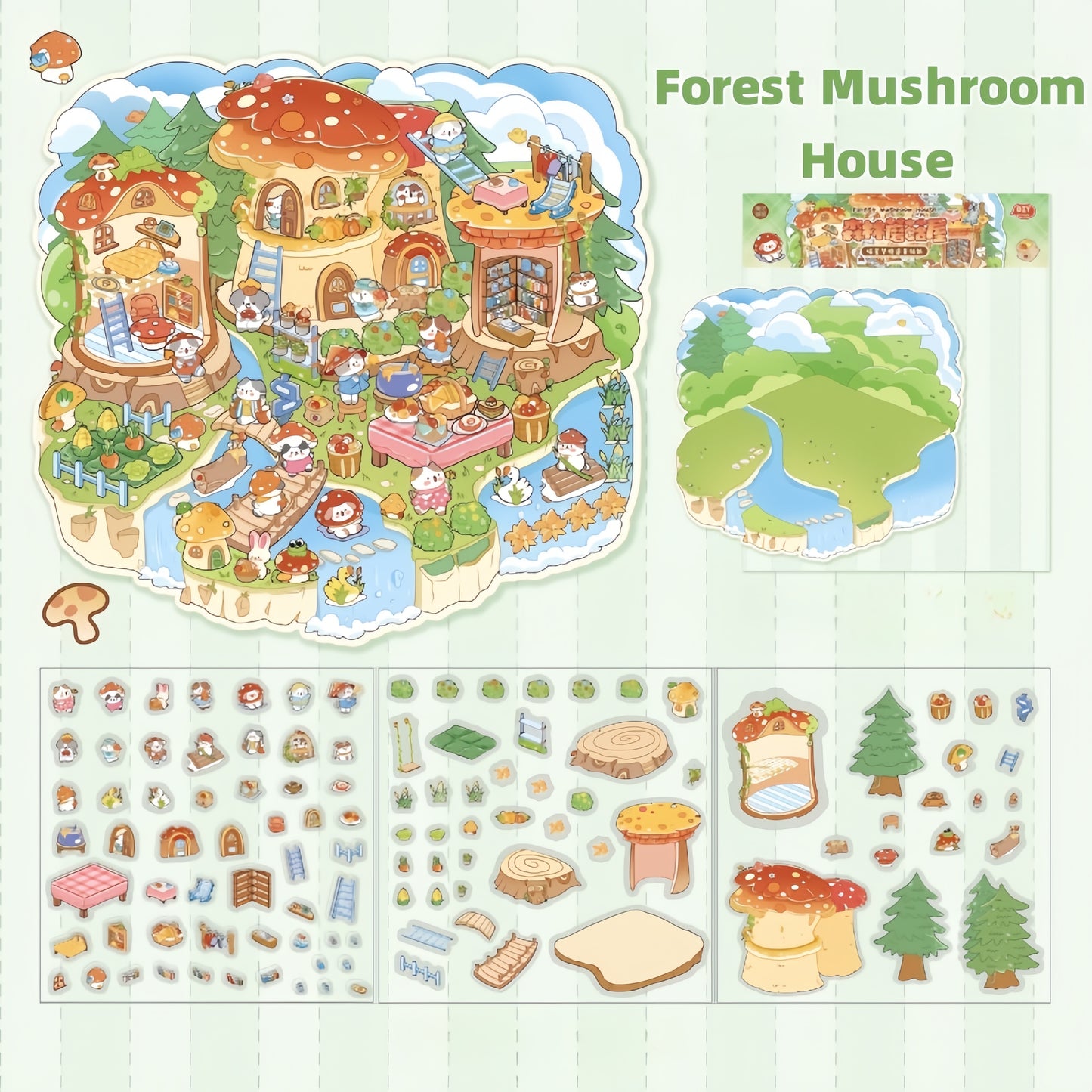 Mystic Meowlands 3D Sticker | 4 Cute Miniature Scenes