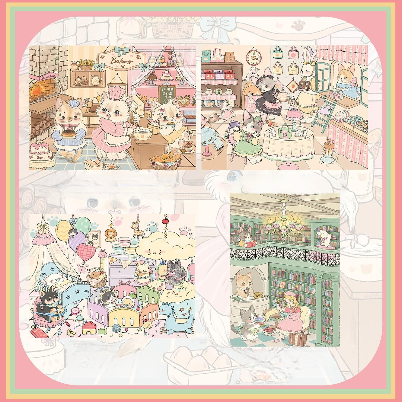 Cat Shop 3D Sticker | 4 Cute Miniature Scenes