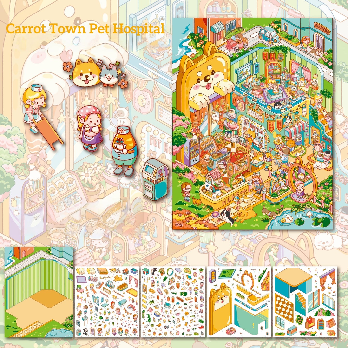 Carrot Town 3D Sticker | 4 Cute Miniature Scenes