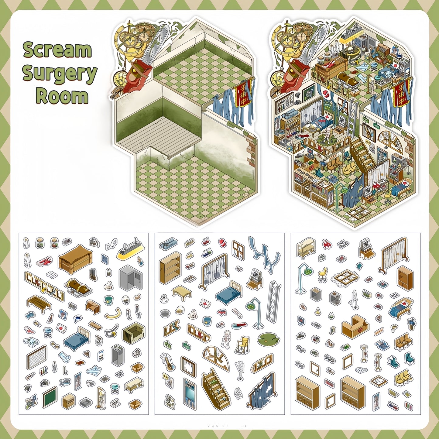 Horror Adventure 3D Sticker | 4 Cute Miniature Scenes