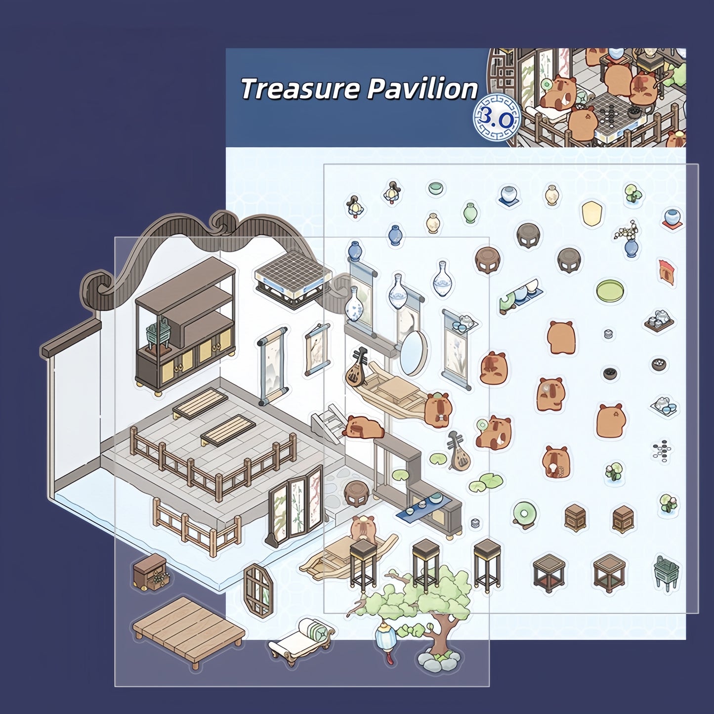 Ancient Life 3D Sticker | 4 Cute Miniature Scenes