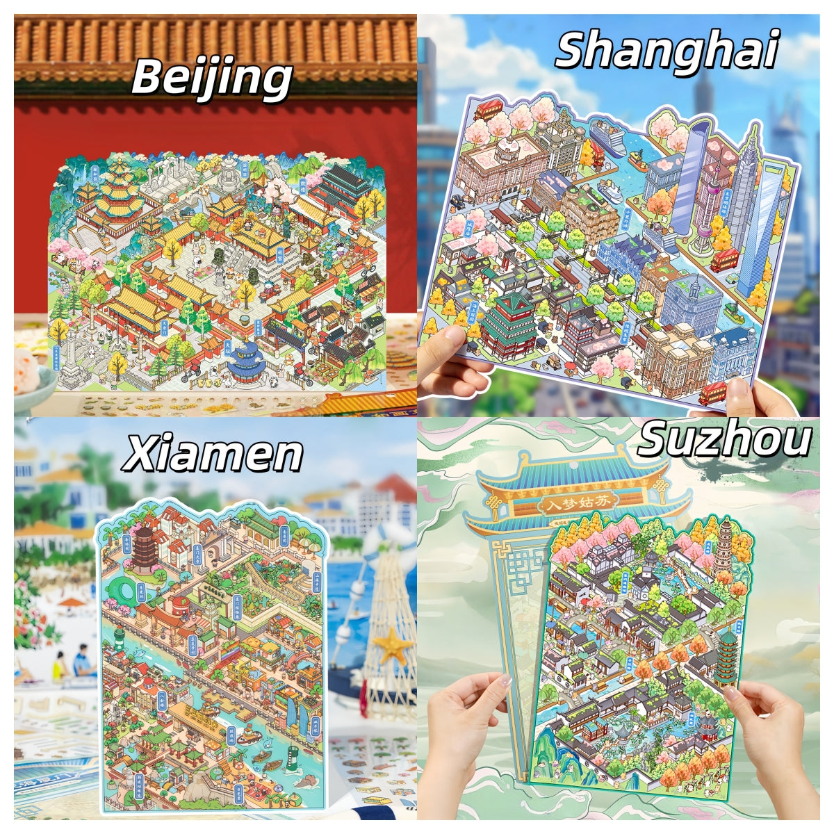 Wandering Through China 3D Sticker | 4 Cute Miniature Scenes