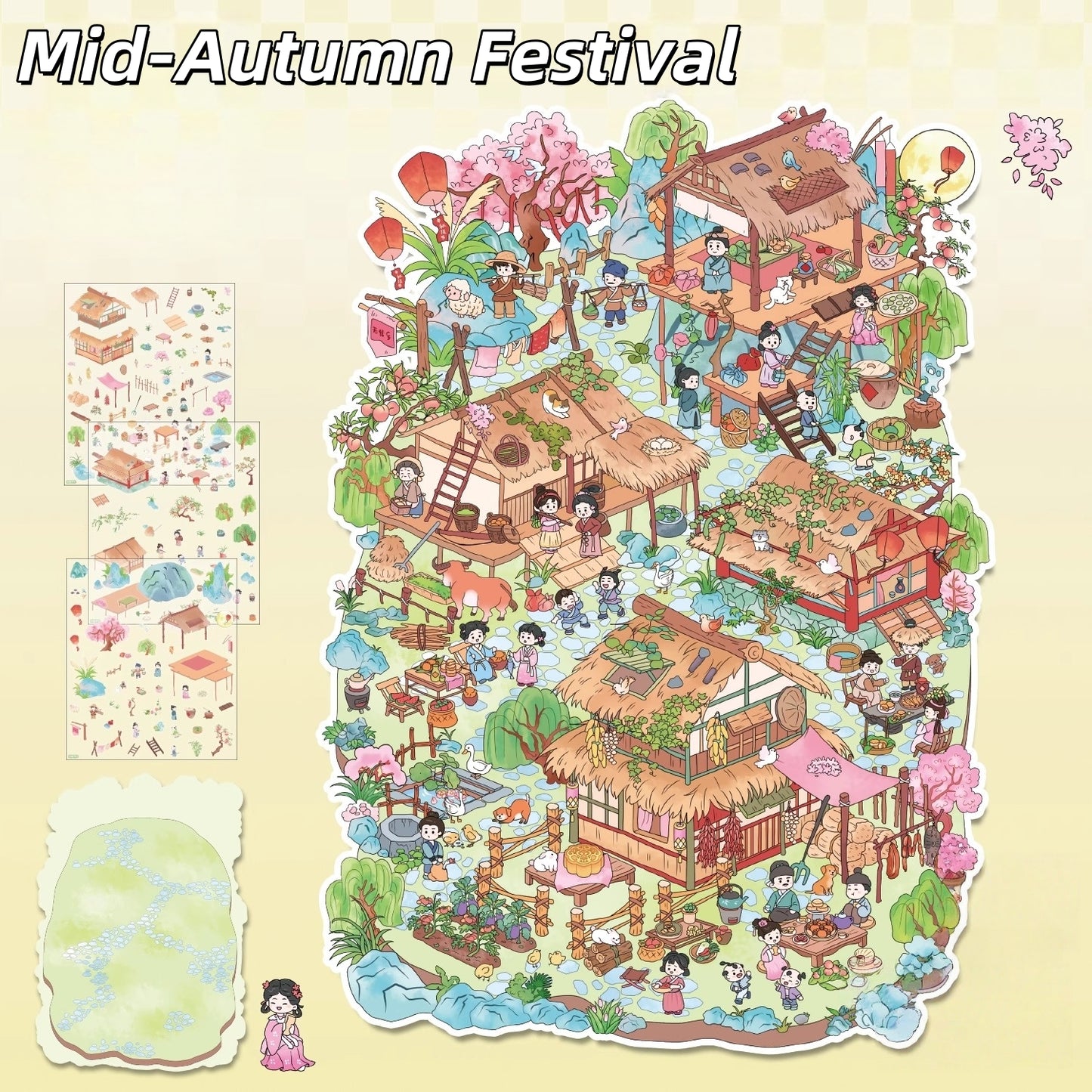 Chinese Festival 3D Sticker | 6 Cute Miniature Scenes