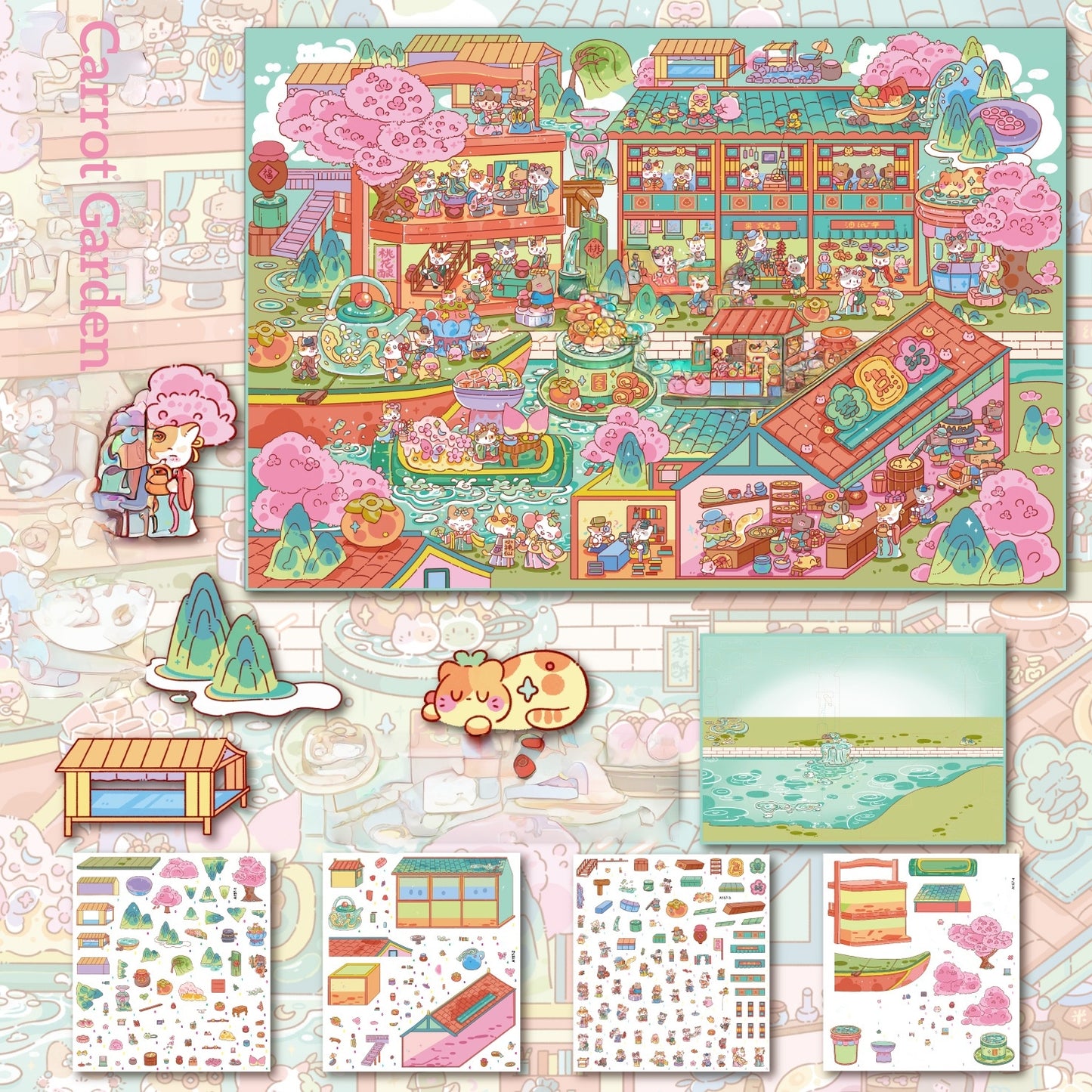 Carrot Town 3D Sticker | 4 Cute Miniature Scenes