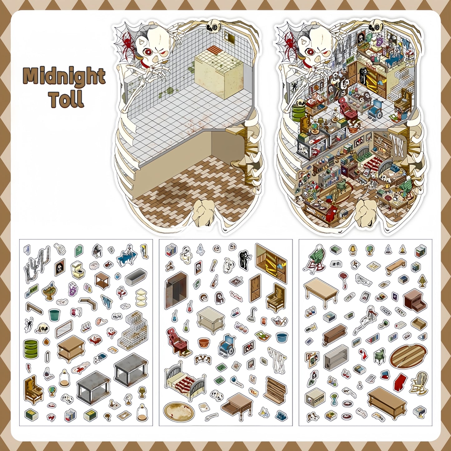 Horror Adventure 3D Sticker | 4 Cute Miniature Scenes