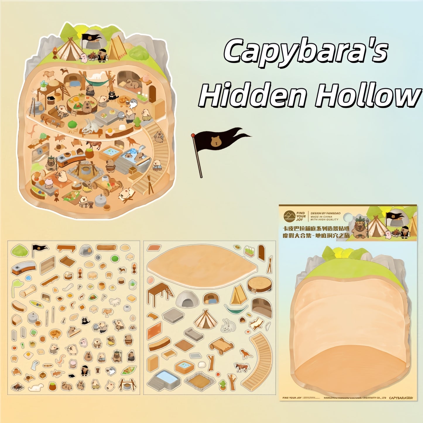 Capybara's Whimsical World 3D Sticker | 4 Cute Miniature Scenes